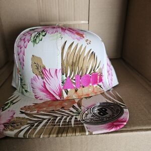 Aloha Island Floral Snapback Hat - Pink and Brown